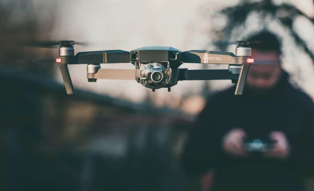 Drone hovering in the air