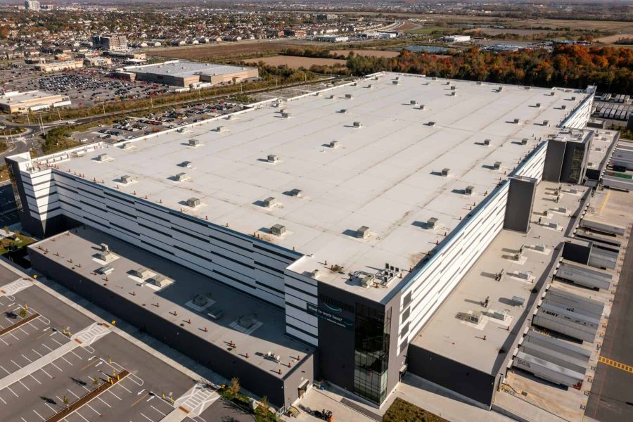 Aerial view of a large commercial building