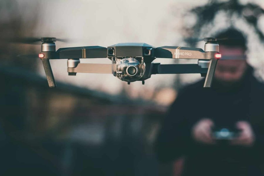 Drone hovering in the air