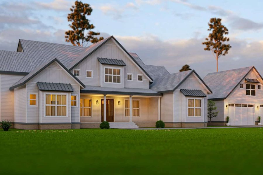 Modern home exterior with pitched roof
